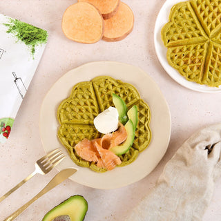Savoury matcha waffles